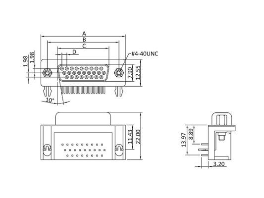 Gniazdo D-Sub 44pHD kątowe do druku